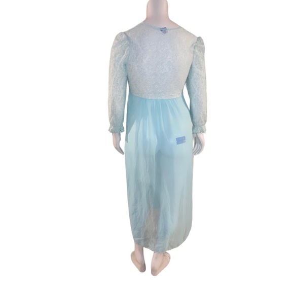 Vintage Sleepwear Sugar Plum Large Light Blue Gown Chemise Lace Fly Away Front - Picture 12 of 16